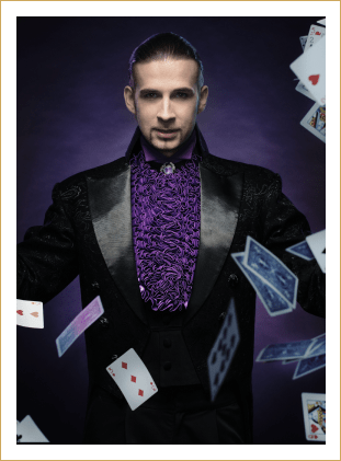Magician for your event with cards flying round